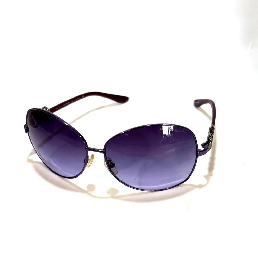 Armani Exchange Womens Purple Aviator Sunglasses With Metal Accents - Picture 1 of 4